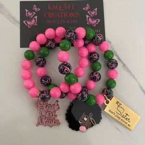 Pink and Green Beaded Bracelet Set